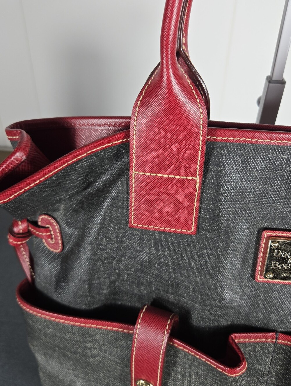 Dooney & Bourke Black Canvas Tote with Red Trim and Handles - Picture 4 of 13